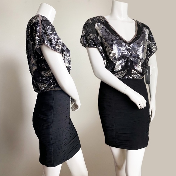 AIDAN MATTOX Sequin Beaded Butterfly Disco Formal Dress Cocktail Glam Wedding 2 - Picture 6 of 14